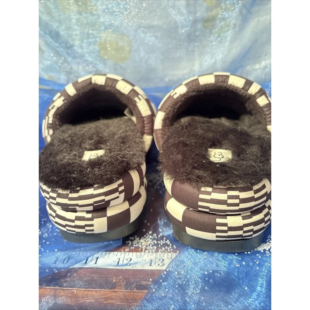 UGG Womens Black&White Check Slide Chunky Fur Hippie Treadlite‎ Size 10